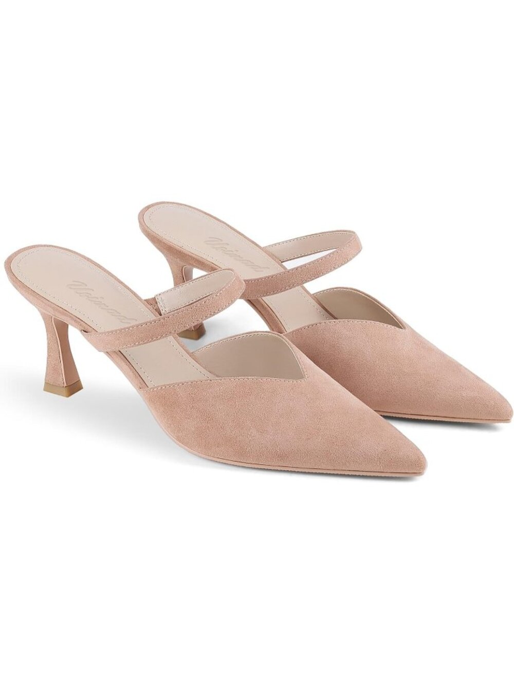 Women's Nude-Suede High Heel Mules Pointy Toe Pumps Memory Foam Insole Heels
